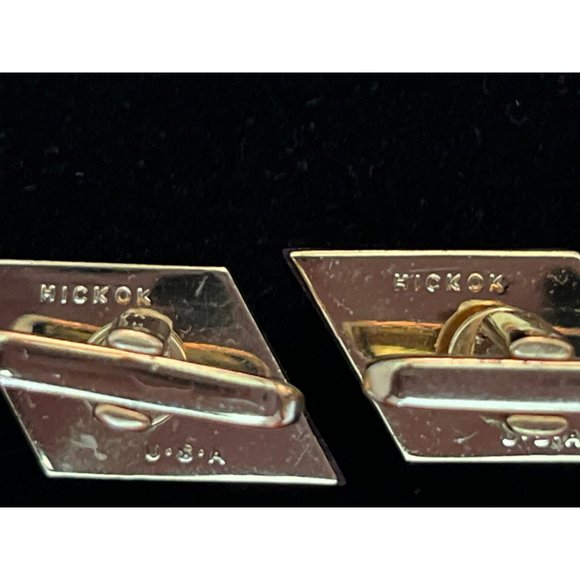 Vintage marked Hickok Red Lucite and Gold-tone Cufflinks - Picture 2 of 5